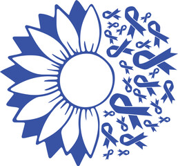Sunflower Colon Cancer Blue Ribbon vector eps,Colon Cancer Awareness vector eps, Cricut files, vector eps cut file to use Cricut