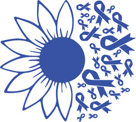 Sunflower Colon Cancer Blue Ribbon vector eps,Colon Cancer Awareness vector eps, Cricut files, vector eps cut file to use Cricut