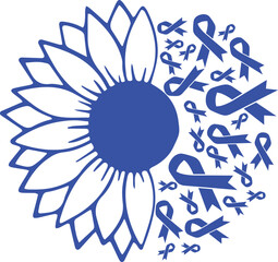 Sunflower Colon Cancer Blue Ribbon vector eps,Colon Cancer Awareness vector eps, Cricut files, vector eps cut file to use Cricut