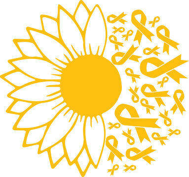 Sunflower Appendix Cancer Amber Ribbon Vector Eps,Appendix Cancer Awareness Vector Eps, Cricut Files, Vector Eps Cut File To Use Cricut