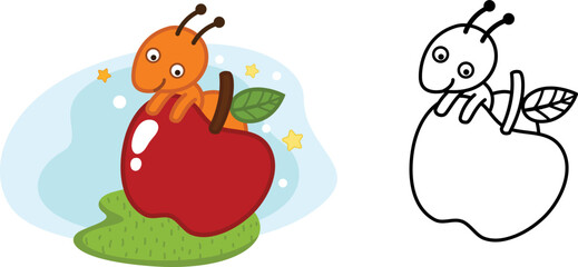 Illustration of educational coloring book cartoon ant vector