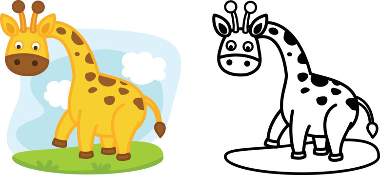 Illustration of educational coloring book animal giraffe vector
