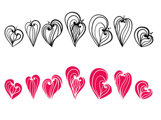 set of ornate outline hearts and silhouettes