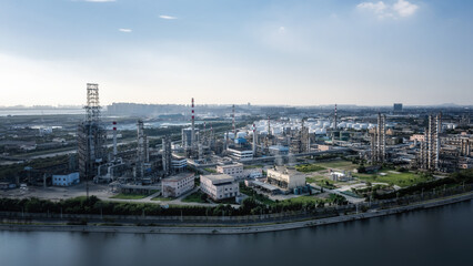Naklejka premium Aerial photography of large factory buildings