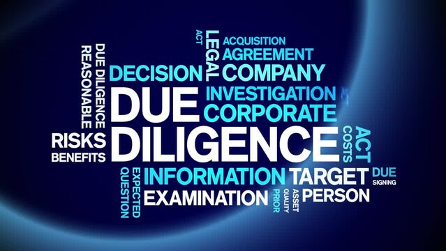 Due Diligence animated tag word cloud;text design animation kinetic typography seamless loop.