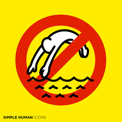 シンプルな人間のアイコンシリーズ　「飛び込み禁止のマーク」