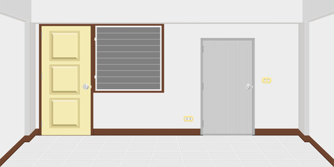 architecture inside apartment or house room with toilet casement back door.