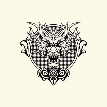 Dragon emblems, badges, labels, logos or t-shirt prints with vintage style, white background.