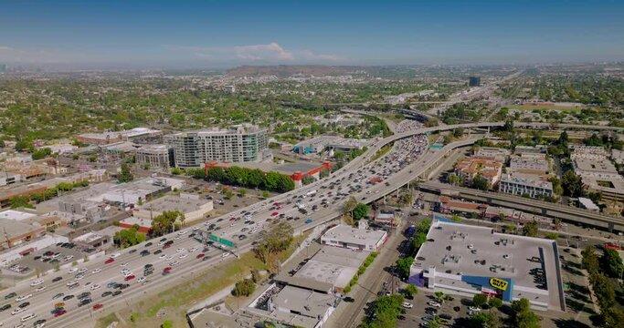 Aerial view of Los-Angeles city. Urban shot from above of american city.