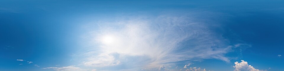 Blue sky panorama with Cirrus clouds. Seamless hdr 360 degree pano in spherical equirectangular...