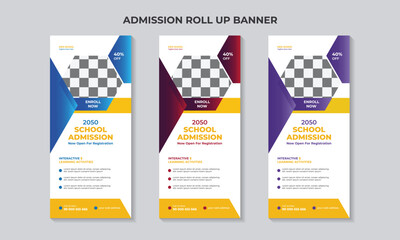 Modern kids school education admission roll up banner or rack card design template. - obrazy, fototapety, plakaty
