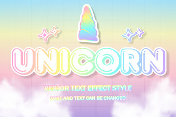 unicorn horn cute kawaii pastel holograph 3d editable text effect font style template banner background