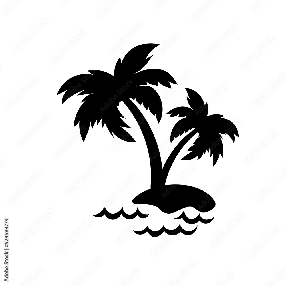 Wall mural Coconut tree silhouette. summer sunset sea design