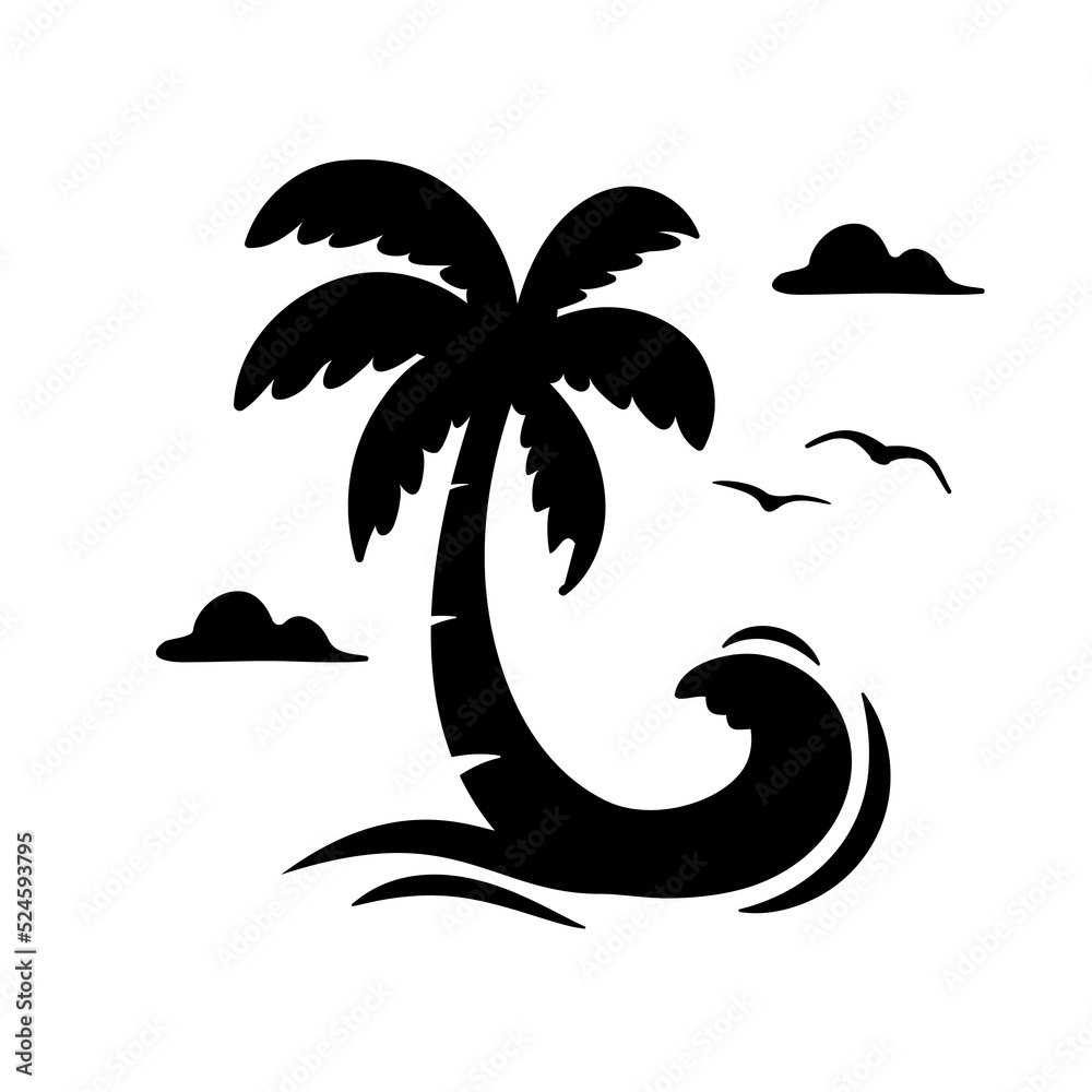 Wall mural Coconut tree silhouette. summer sunset sea design