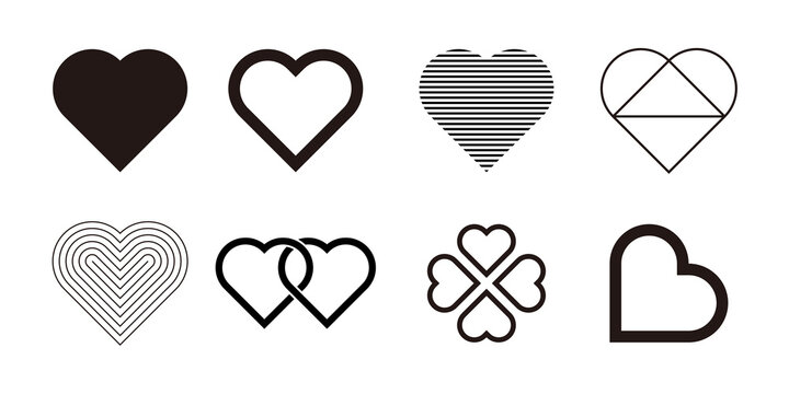 Simple, minimal style heart icon set.