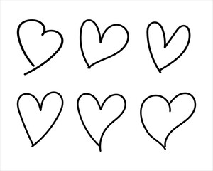 Heart doodle icons, hand drawn love symbols