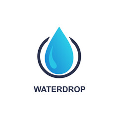 Water Logo. Blue Water Drop Linked with Circle Line Around isolated on white Background. Usable for Business, Science, Healthcare, Medical and Nature Logos. Flat Vector Logo Design Template Element.