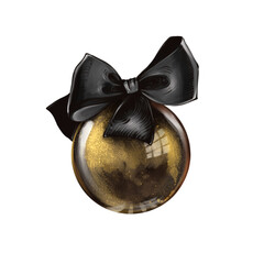 New Year, Mirror ball with black bow, Christmas decorations