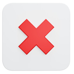 Delete reject sign button on transparent background. 3D Illustration