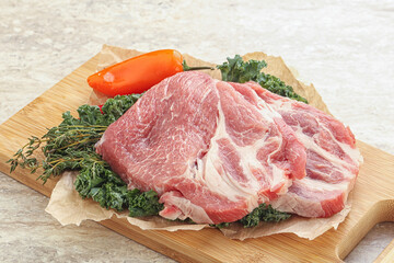 Raw pork neck for cooking