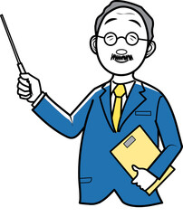 指示棒で説明するシニア男性