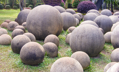 Fototapeta na wymiar decorative stone garden of round large stones