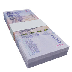 Thailand currency baht 500: stack of baht thai banknote