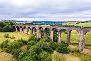 Aerial shot of Hewenden Viaduct in Yorkshire, UK	