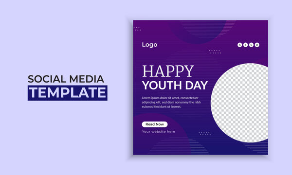 Creative happy youth day social media post template layout