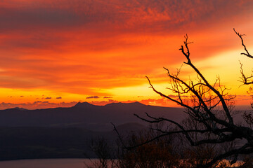 朝日に染まる雄大な津別峠「秋の北海道」