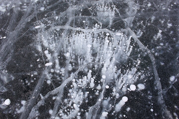 Naklejka na ściany i meble texture ice bubbles air baikal gas hydrogen sulfide nature winter background