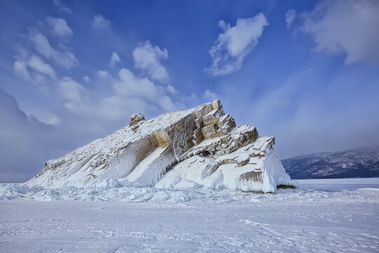 olkhon island baikal winter landscape, russia winter season view lake baikal
