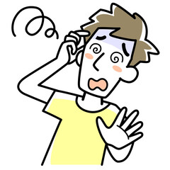 眩暈を感じる若い男性の上半身