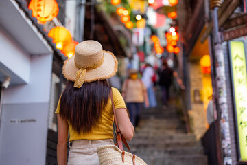 Travel woman visit Jiufen in New Taipei city of Taiwan