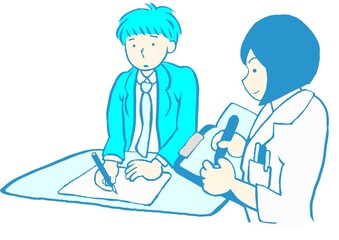 大人の発達障害　臨床心理士の心理検査を受ける男性会社員　シンプル