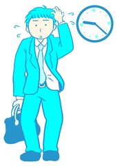大人の発達障害　会社に遅刻して焦る若いサラリーマン　シンプル