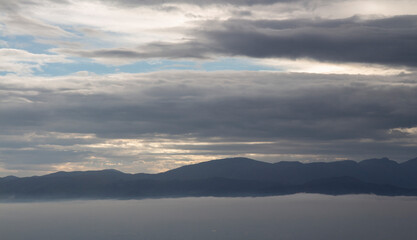 landscape in the fog and clouds