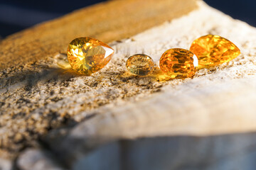 Natural Sapphire gemstone, Jewel or gems on black shine color, Collection of many different natural gemstones amethyst,
