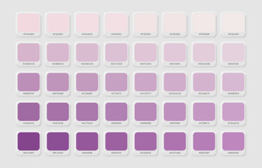 Trendy purple pastel colour guide palette catalogue  Neomorphism style.