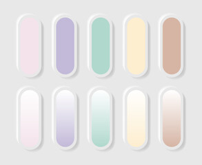 Set of trendy pastel colour guide palette catalogue and gradient shade in Neomorphism style.