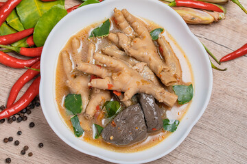 Spicy Stewed Chicken Feet Tom Yum with Fresh Chili, Lemongrass, Kaffir Lime Leaves
