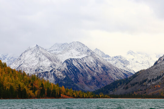 mountains snowy peaks, abstract landscape winter view