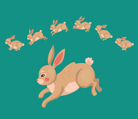 Rabbit animal jump. Sequence of bunny motion, isolated small pet, cute side of frame. Domestic or farm, easter mammal, holiday mascot. Vector cartoon flat style isolated illustration set