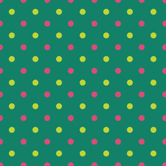Cute green geometric pattern with pink and yellow small scale polka dots, Abstract fashion geometric background