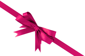 Diagonal pink gift ribbon and bow isolated transparent background photo PNG file