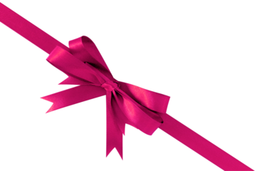 Diagonal pink gift ribbon and bow isolated transparent background photo PNG file