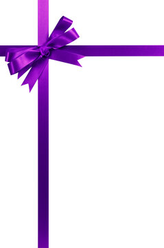 Purple Gift Ribbon And Bow Vertical Isolated