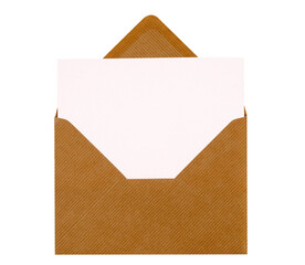 Blank letter post card or invitation with brown envelope isolated transparent background photo PNG file