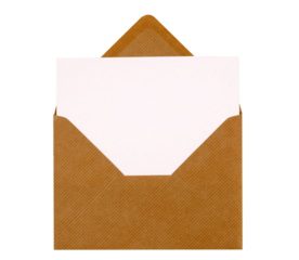 Blank letter post card or invitation with brown envelope isolated transparent background photo PNG file