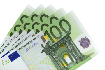 Euro 100 hundred bills fan several isolated transparent background photo PNG file